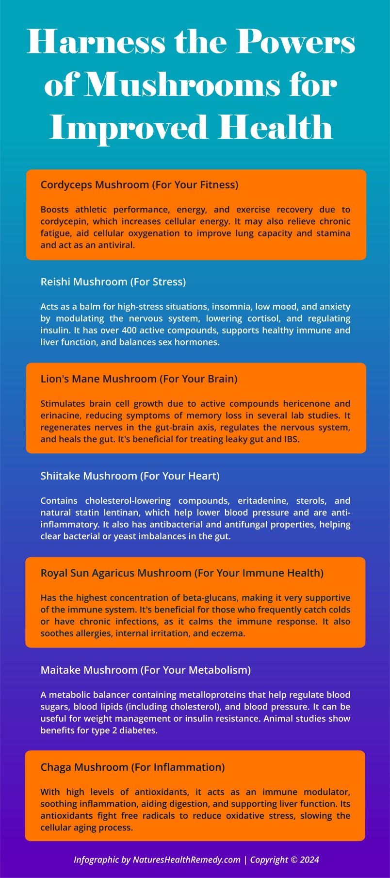 An infographic for Harness the Powers of Mushrooms for Improved Health at NatureHealthRemedy.com